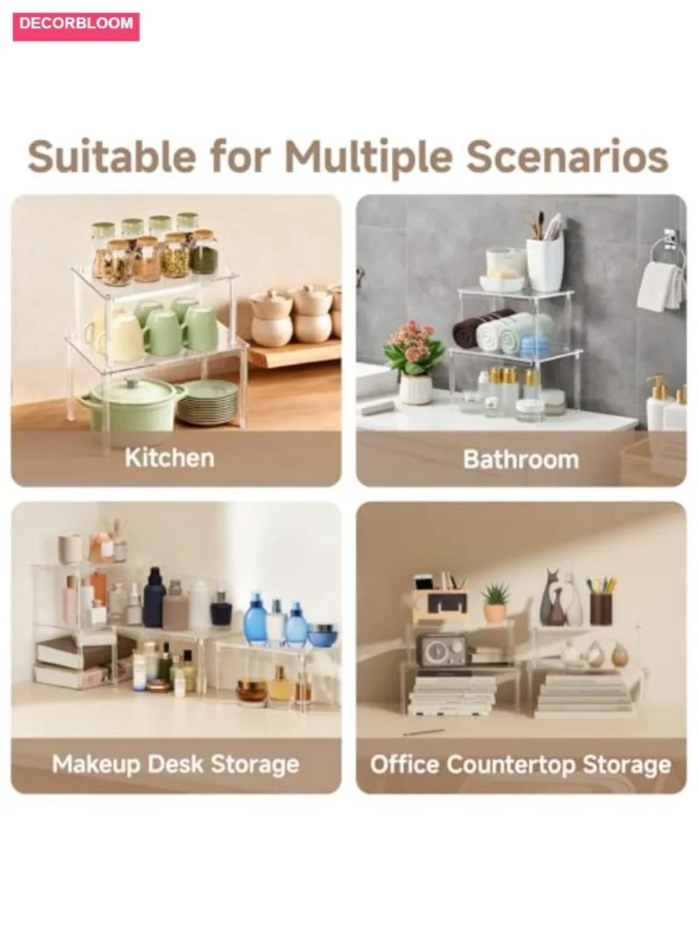 Clear Acrylic Kitchen Cabinet Organizer Stackable Spice Rack Set of 2